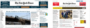 La edición Web antes del cambio (izquierda) y el nuevo diseño del sitio de The New York Times (derecha)