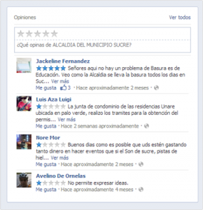 Sección de opinión en el muro de Facebook de la alcaldía de Sucre 